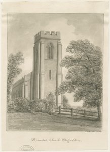 Bramshall Kirke: sepia tegning af John Chessell Buckler