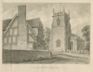 Cannock Church: sepia tegning, 1841 af John Chessell Buckler