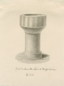 Font i Enville Church: sepia-tegning, 1820 af John Chessell Buckler