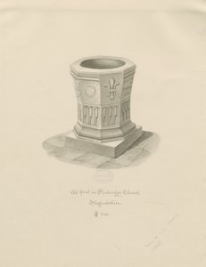 Skrifttype i Penkridge Church: sepia-tegning, 1841 af John Chessell Buckler