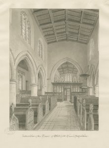 Interiør af Blithfield Church: sepia tegning, 1824 af John Chessell Buckler