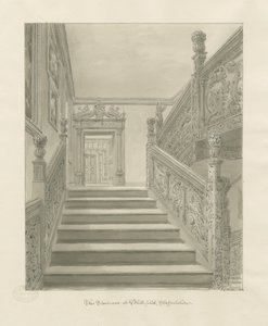 Interiør af Blithfield Hall: sepia tegning af John Chessell Buckler