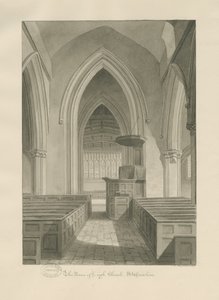 Interiør af Leigh Church: sepia tegning af John Chessell Buckler