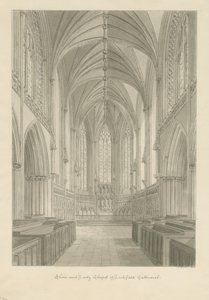 Interiør af Lichfield Cathedral - Choir and Lady Chapel: sepia tegning af John Chessell Buckler
