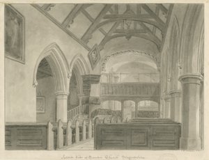 Interior of Sandon Church: sepia drawing, 1841dani af John Chessell Buckler
