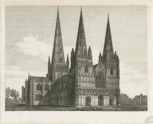 Lichfield Cathedral - West Front: gravering og [begyndelsen af det 19. århundrede] (tryk) af John Chessell Buckler