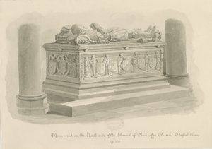 Penkridge Church - Tomb of [Sir Edward Littleton]: sepia tegning af John Chessell Buckler