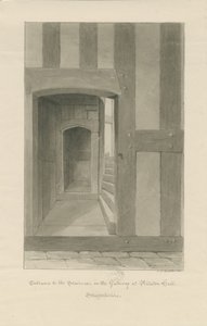 Pillaton Hall - Interiør af Gatehouse: sepia tegning af John Chessell Buckler