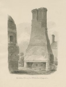 Pillaton Hall - Køkkenskorsten: sepia tegning af John Chessell Buckler