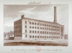 Pinfabrikk nær London Road, Southwark, London, 1827 af John Chessell Buckler