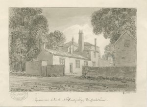 Rugeley Town - Grammar School: sepia wash drawing, 1824dani af John Chessell Buckler
