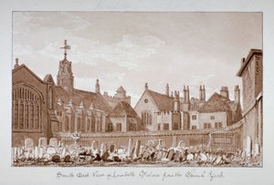 Sydøst udsigt over Lambeth Palace fra kirkegården, London, 1828 af John Chessell Buckler