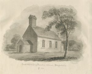 Stafford - Marston Chapel: sepia-tegning (vignetteret) af John Chessell Buckler