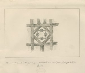 Sten - Ornamental Panel på et gammelt hus: sepia vask tegning af John Chessell Buckler