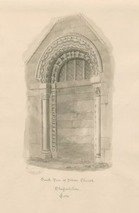 Stowe Church - South Door: sepia tegning af John Chessell Buckler