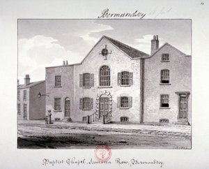 Udsigt over baptistkapellet på Jamaica Row, Bermondsey, London, 1826 af John Chessell Buckler