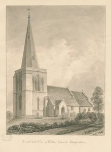 Weston-on-Trent Church: sepia tegning af John Chessell Buckler