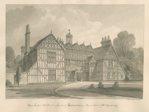 Worcestershire - Hanbury - Meer Hall: sepia tegning af John Chessell Buckler