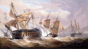 Guillaume Tell bliver engageret af H.M.S.Penelope og H.M.S Loin of Malta under blokaden, 30. marts 1800 (olie på lærred)