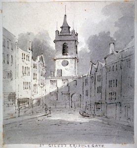 Church of St Giles uden Cripplegate fra Fore Street, City of London, 1790. af John Claude Nattes