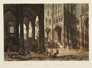 Interiør af kirken St. Denis, illustration fra Versailles, Paris og Saint Denis, pub. 1805 (akvatint)