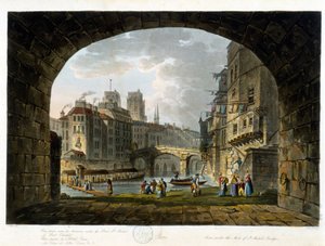 Paris: Pont de Chatelet og og Hotel Dieu - i ""Paris vu par J.C. Mattes"", red. Miller, London af John Claude Nattes