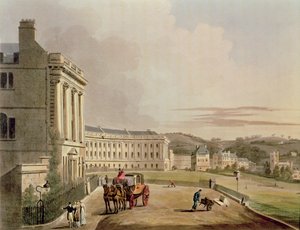 The Crescent, detalje af gaden, fra Bath Illustreret af en serie af udsigter, indgraveret af John Hill 1770-1850 pub. af William Miller, 1804 akvatintedetalje af 92988 af John Claude Nattes