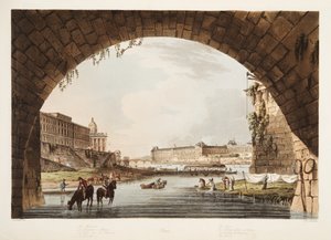 Louvre; Mønten; De 4 Nationers Kollegium; Genforeningsbroen, illustration fra Versailles, Paris og Saint Denis, pub. 1805 (akvatint) af John Claude Nattes