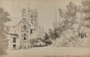 Udsigt fra haven til Henry Thorold, Esq., hans hus og Lincoln Cathedral