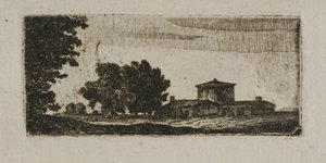 Træer og bygninger med lavt tårn af John Clerk of Eldin