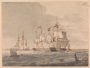 Krigsmænd ud for kysten af John Cleveley the Younger