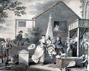Gruppe på en kirkeport (tegning)