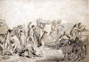 Gadescene (pen og blæk med akvarel på papir) af John Collet