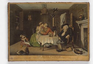 The Quiet Husband, tryk lavet af John June, ca. 1768 (håndkoloreret gravering) af John Collet