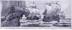Henry Hudsons sidste rejse - 1610. Kastet på drift af en mytterisk besætning, Newnes Pictorial Knowledge udgivet af Newnes, ca. 1950