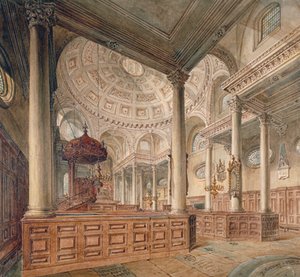 Indvendigt billede af Church of St Stephen Walbrook, City of London, 1811