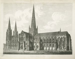 Lichfield Cathedral - South East View: gravering, nd [c 1823] (print) af John Coney