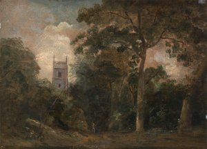 En kirke i træerne af John Constable