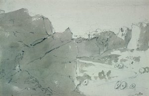 A Quarry for Mill-stones in Derbyshire, 1801 (blyant og sepia vask på papir) af John Constable