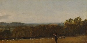 En hyrde i et landskab ser på tværs af Dedham Vale mod Langham, ca. 1811. af John Constable