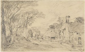 Hytte og træer af John Constable