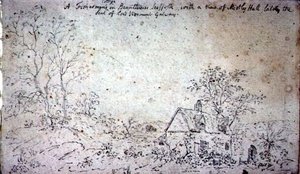 Sommerhus ved Brantham med udsigt til Mistley Hall (tegning) af John Constable
