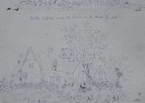 Sommerhus ved Holton med kirken i baggrunden (pen og blæk på papir) af John Constable