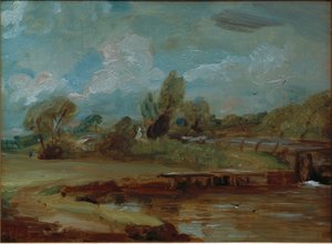 Flatford Lock fra en sti ved floden af John Constable