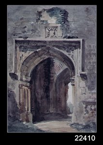 Østre Bergholt Kirke: Sydbuegangen til det ødelagte tårn, 1806 af John Constable