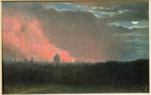 Brand i London set fra Hampstead (olie på papir lagt på panel) af John Constable