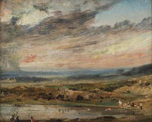 Hampstead Heath, med dam og badegæster af John Constable