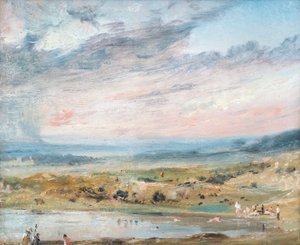 Hampstead hede, med dam og badegæster af John Constable