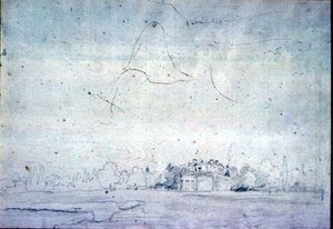 Hus med en række træer (blyant) af John Constable