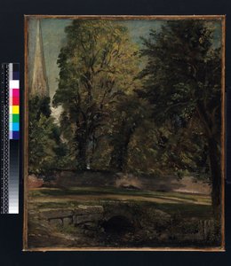 Salisbury Cathedral set over den tætte mur af John Constable